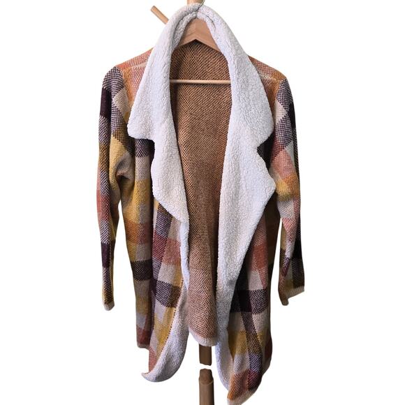 Lety & Me Sweaters - Lety & Me 1X Fleece Collar Brown Plaid Cardigan/Jacket [0271]